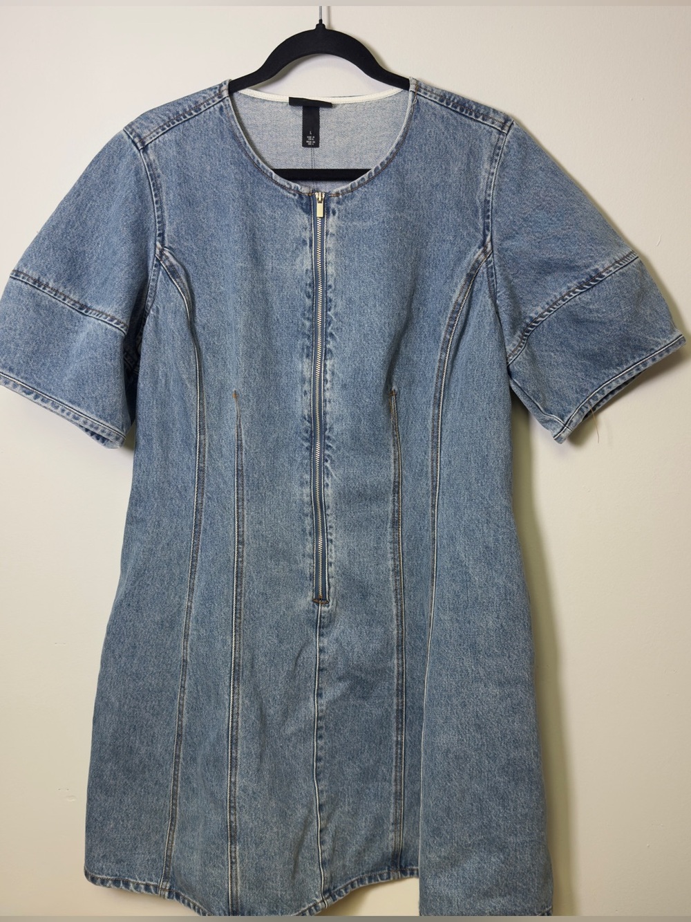 NWT Future Collective Denim Zip-Front Short Sleeve Dress Size L